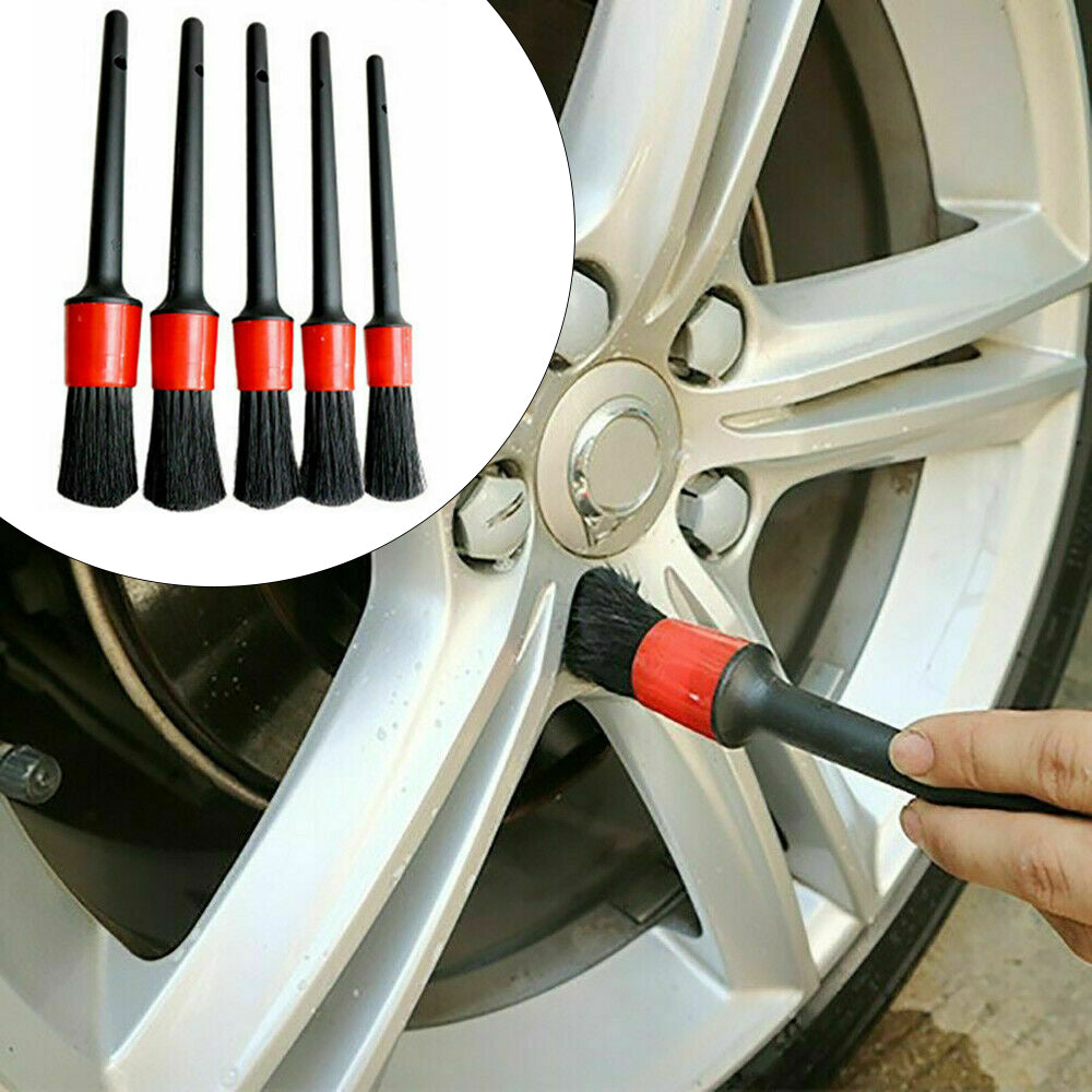 Duety  5PCS Car Detailing Brush for Cleaning Wheels Auto Detail Brush Set Boar Hair Automotive Detail Brushes Kit