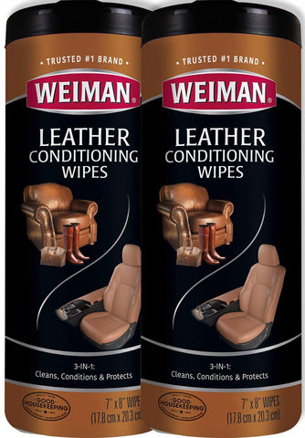 Weiman Leather Wipes - 2 Pack - Clean Condition UV Protection Help Prevent Cracking or Fading of Leather Furniture, Car Seats & Interior, Shoes and More