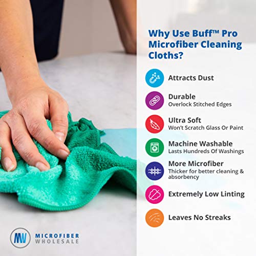 Buff Pro Multi-Surface Microfiber Cleaning Cloths | Black - 12 Pack