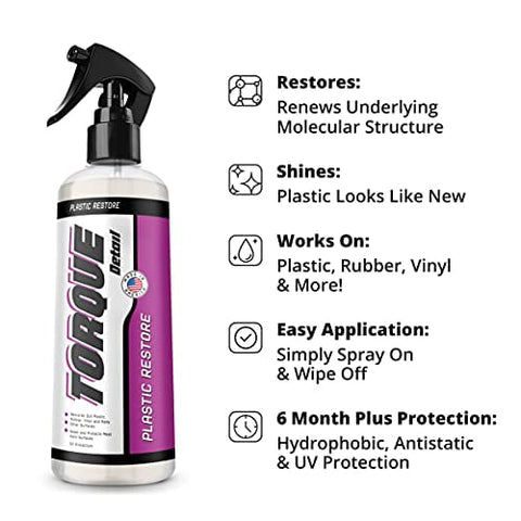 Torque Detail Plastic & Trim Restorer Spray - Restores, Shines & Protects Your Car’s Plastic, Vinyl & Rubber Surfaces With Molecular Restoration - Easily Applies in Minutes, Lasts At Least 6 Months