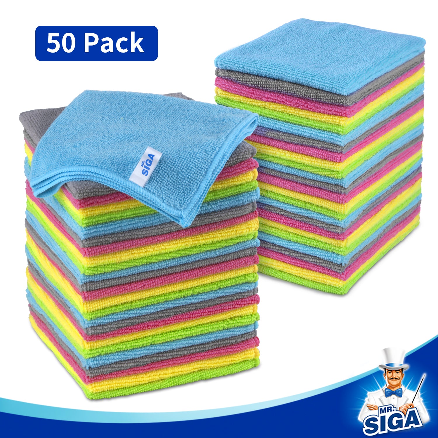 MR.Siga Microfiber Cleaning Cloth, All-Purpose Kitchen Cleaning Towels, Pack of 50, Size 11.8"x 11.8"