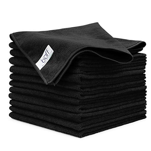 Buff Microfiber Cleaning Cloth | Black (12 Pack) | Size 16" x 16" | All Purpose Microfiber Towels - Clean, Dust, Polish, Scrub, Absorbent