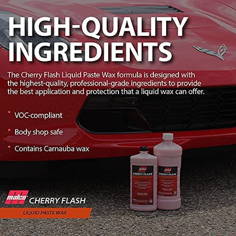 Malco Cherry Flash Automotive Liquid Paste Wax – Protect & Shine Your Vehicle,Lasting Gloss & Protection For Cars, Trucks, Boats and Motorcycles / 32 Oz. (124832)