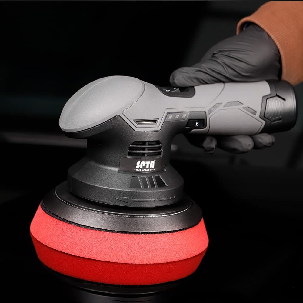 Cordless Car Buffer Polisher, SPTA Polisher with 2Pcs 12V Lithium Rechargeable Battery Brushless Polisher with Variable Speed