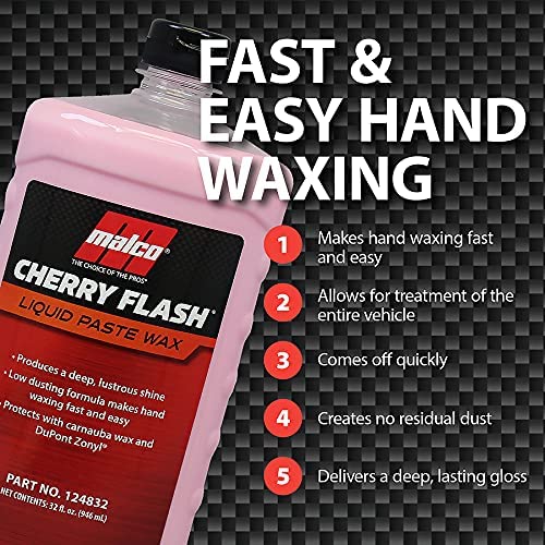 Malco Cherry Flash Automotive Liquid Paste Wax – Protect & Shine Your Vehicle,Lasting Gloss & Protection For Cars, Trucks, Boats and Motorcycles / 32 Oz. (124832)