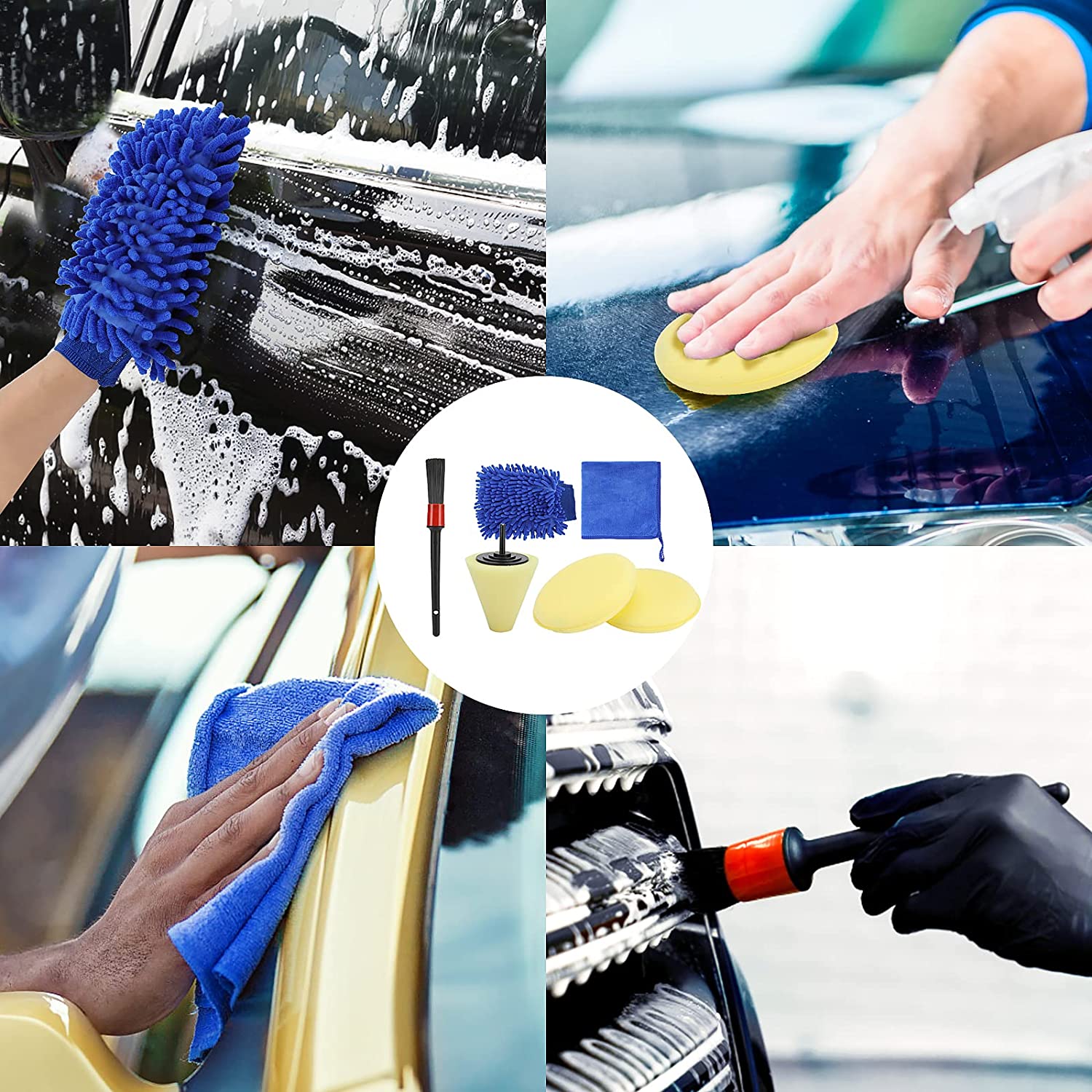 Allnice 17Pcs Car Detailing Cleaning Brushes Kit Car Interior Washing Tool Set with Drill Brushes Wire Brushes Air Vent Brushes