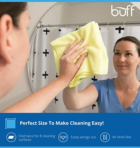 Buff Microfiber Cleaning Cloth | Black (12 Pack) | Size 16" x 16" | All Purpose Microfiber Towels - Clean, Dust, Polish, Scrub, Absorbent