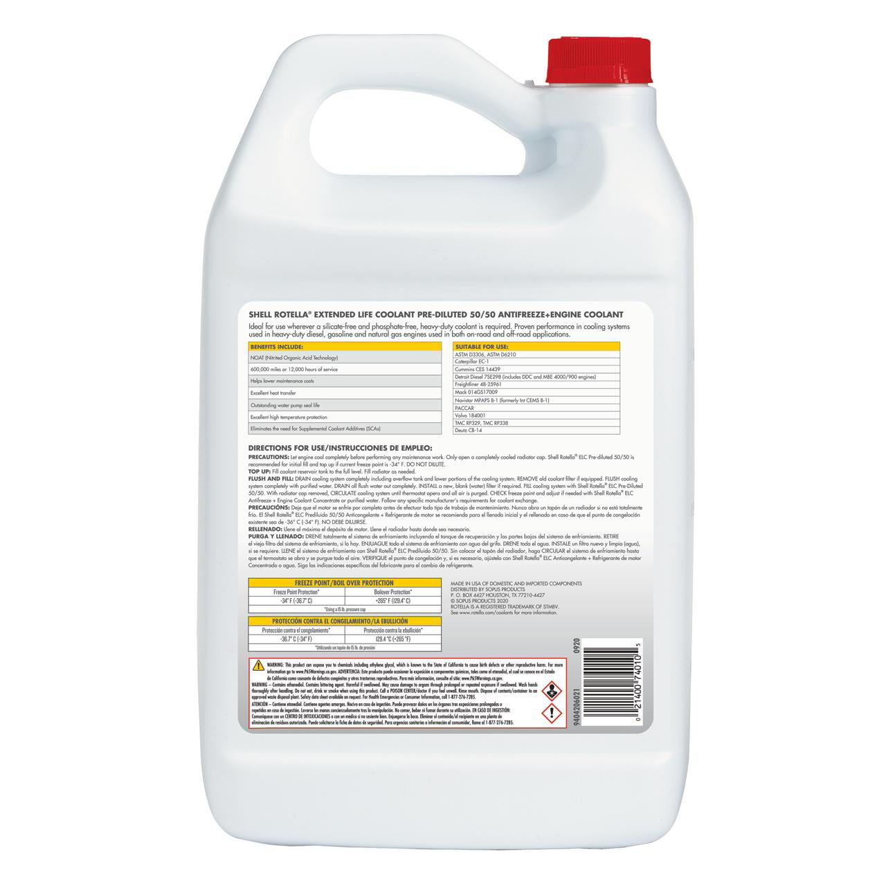 Shell Rotella ELC Pre-Diluted 50/50 Antifreeze/Coolant, 1 Gallon