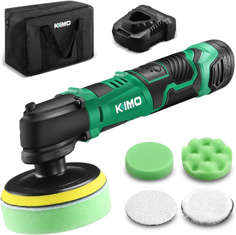 KIMO Cordless Car Buffer Polisher Kit w/1 Hour Fast Charger, 5 Variable Speeds, 4-INCH Small Buffer Polisher for Car Detailing, 4 Pads for Car Waxing/Scratch Removing/Home Appliance Polishing