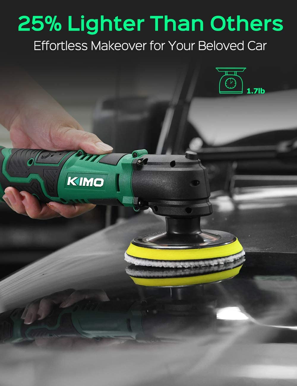 KIMO Cordless Car Buffer Polisher Kit w/1 Hour Fast Charger, 5 Variable Speeds, 4-INCH Small Buffer Polisher for Car Detailing, 4 Pads for Car Waxing/Scratch Removing/Home Appliance Polishing