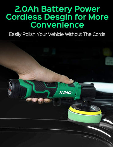 KIMO Cordless Car Buffer Polisher Kit w/1 Hour Fast Charger, 5 Variable Speeds, 4-INCH Small Buffer Polisher for Car Detailing, 4 Pads for Car Waxing/Scratch Removing/Home Appliance Polishing