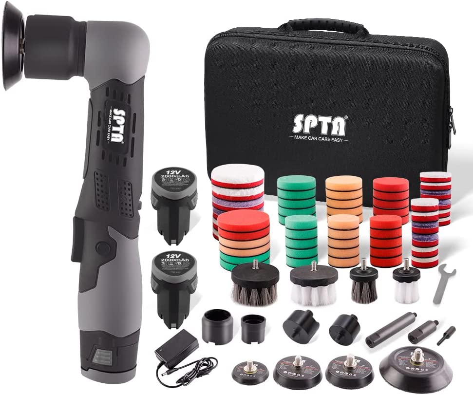 SPTA Cordless Mini Polisher, 12V Cordless Multi Polisher, Micro Cordless Scratches Killer Car Polisher RO/DA Mini Auto Machine Sets With Polishing Pad And Wool Pads for polishing, Sanding and Cleaning