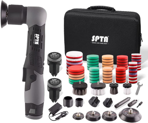 SPTA Cordless Mini Polisher, 12V Cordless Multi Polisher, Micro Cordless Scratches Killer Car Polisher RO/DA Mini Auto Machine Sets With Polishing Pad And Wool Pads for polishing, Sanding and Cleaning