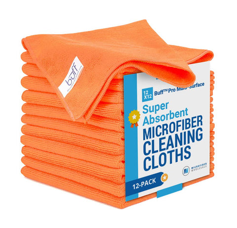 Buff Pro Multi-Surface Microfiber Cleaning Cloths | Orange - 12 Pack