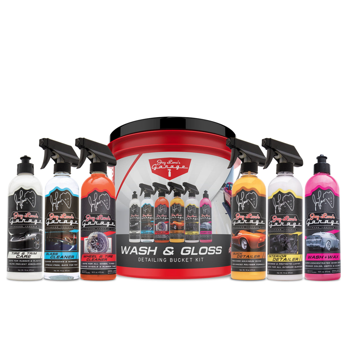 Jay Leno's Garage Wash & Gloss 8-Piece Detailing Bucket Kit - Wash, Clean & Protect