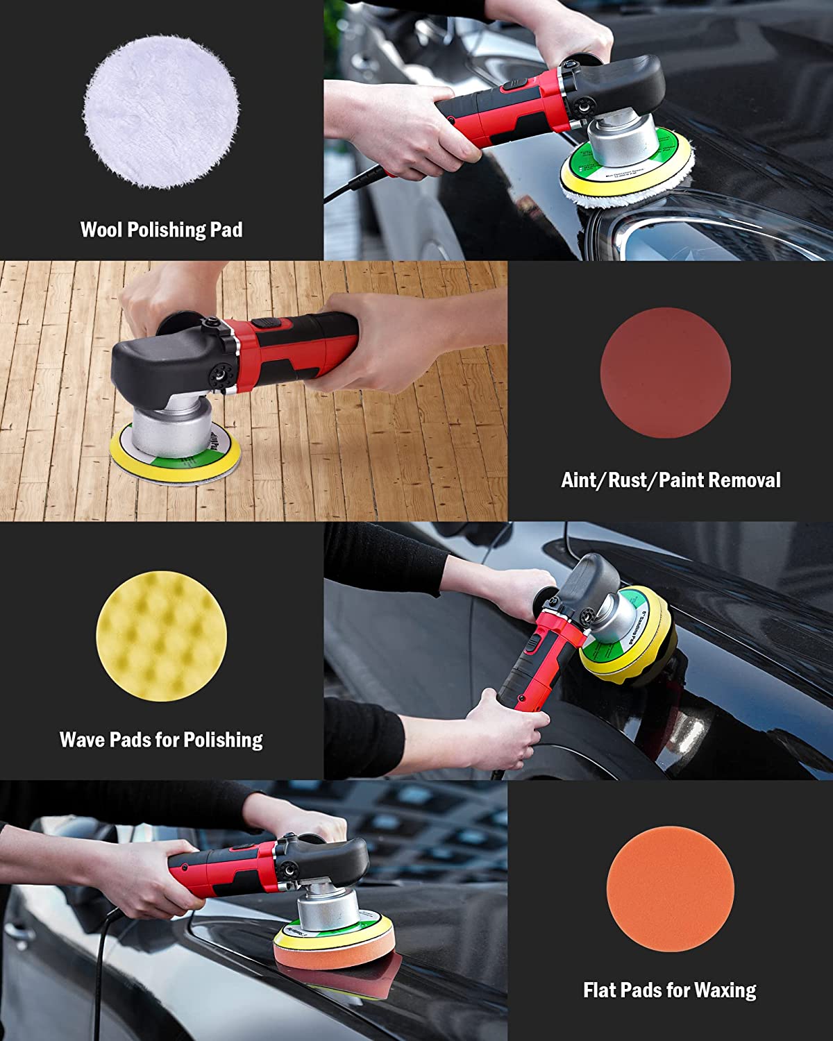 SILVEL Buffer Polisher, 1580W 7 Inch/6 Inch Rotary Car Buffer Polisher Waxer, 7 Variable Speed 1000-3500 RPM, Detachable Handle for Car, Boat Sanding, Polishing, Waxing