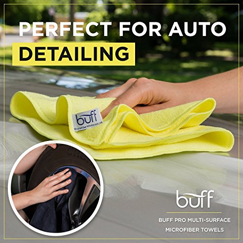 Buff Microfiber Cleaning Cloth | Black (12 Pack) | Size 16" x 16" | All Purpose Microfiber Towels - Clean, Dust, Polish, Scrub, Absorbent