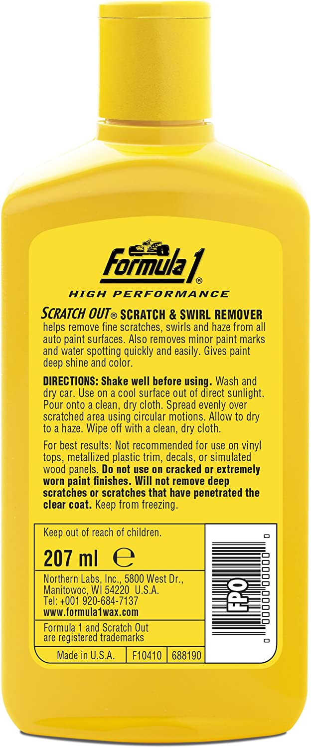 Formula 1 Scratch Out Car Wax Polish Liquid (7 oz) - Car Scratch Remover for All Auto Paint Finishes - Polishing Compound for Moderate Scratches, Bird Droppings, Tree Sap & Swirl Remover