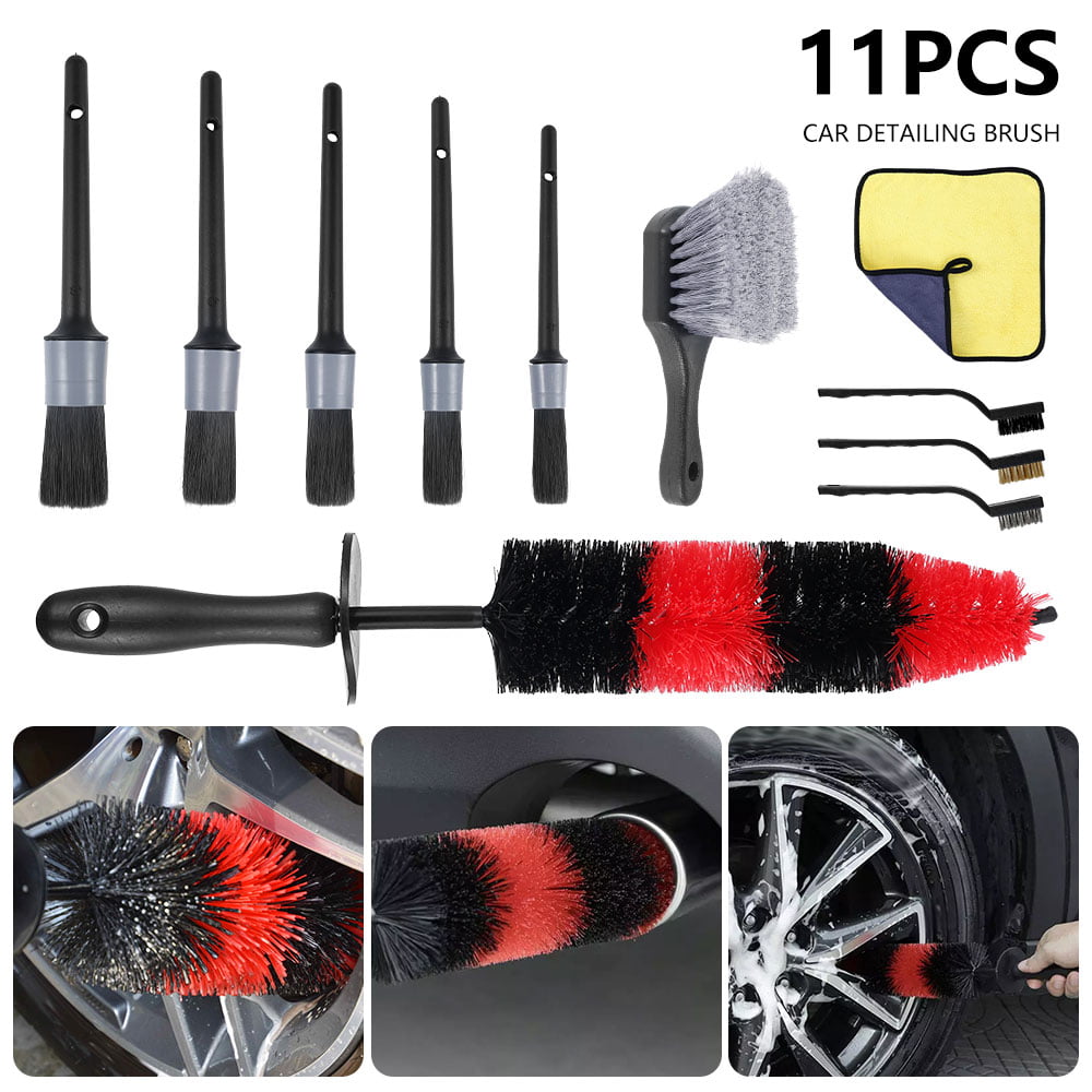 Fyeme 11Pcs Car Detailing Brush Kit, Dust Clean Brush, Auto Motorcycle Interior Exterior Care Wheel Gap Cleaning Tool Set