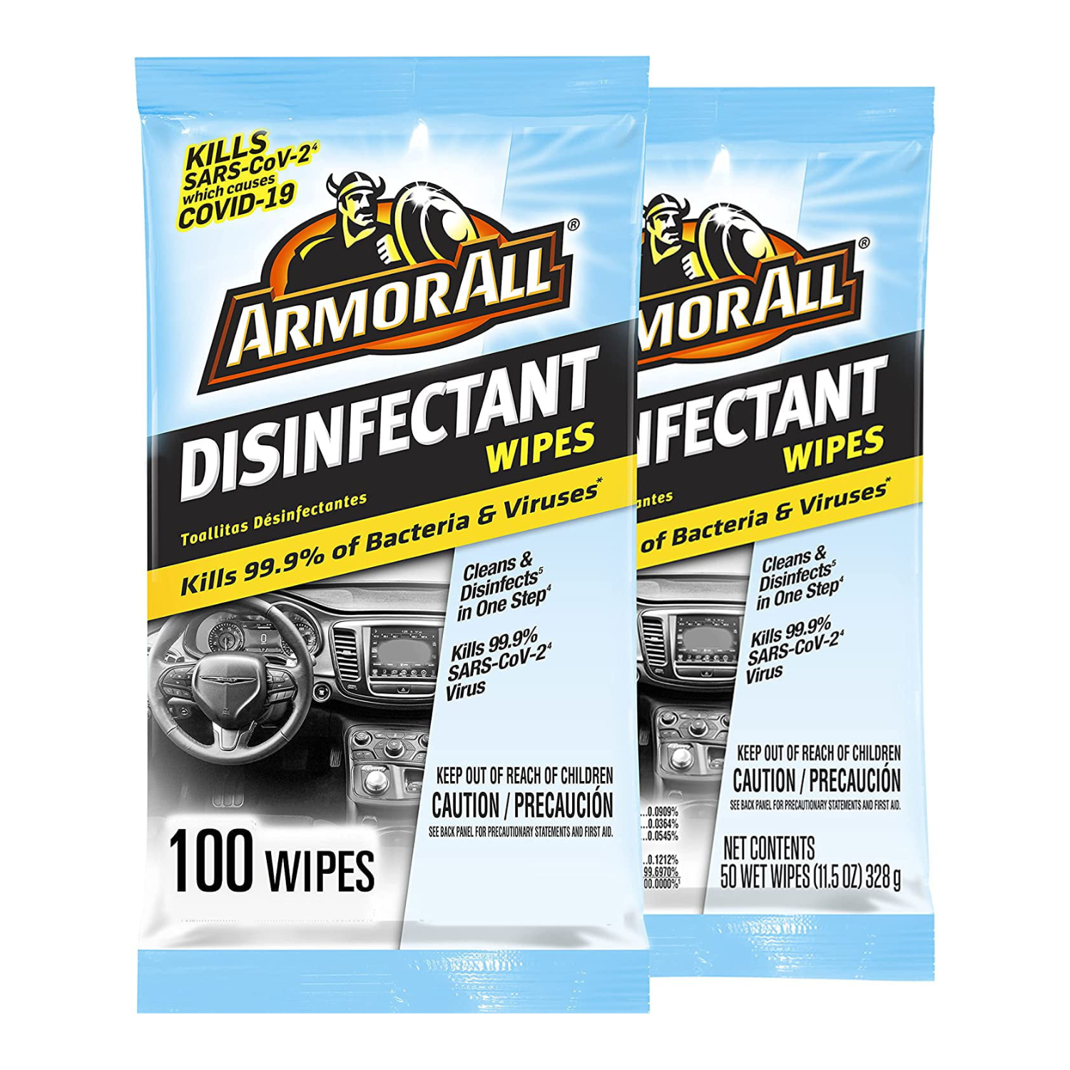 Armor All Disinfectant Wipes for Surfaces Kills 99.9% of SARS-CoV-2, 100 Wipes