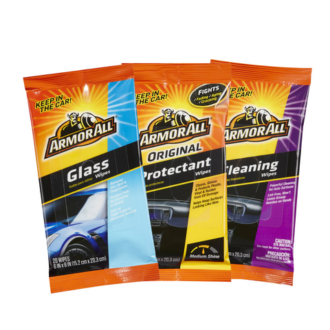 Armor All Wipes Protectant, Cleaning and Glass Kit (20 Wipes in Each Pouch)