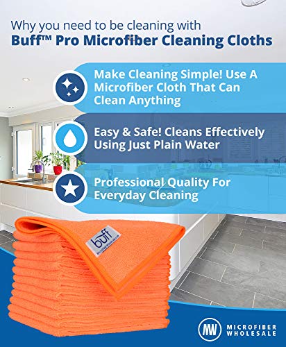 Buff Pro Multi-Surface Microfiber Cleaning Cloths | Orange - 12 Pack