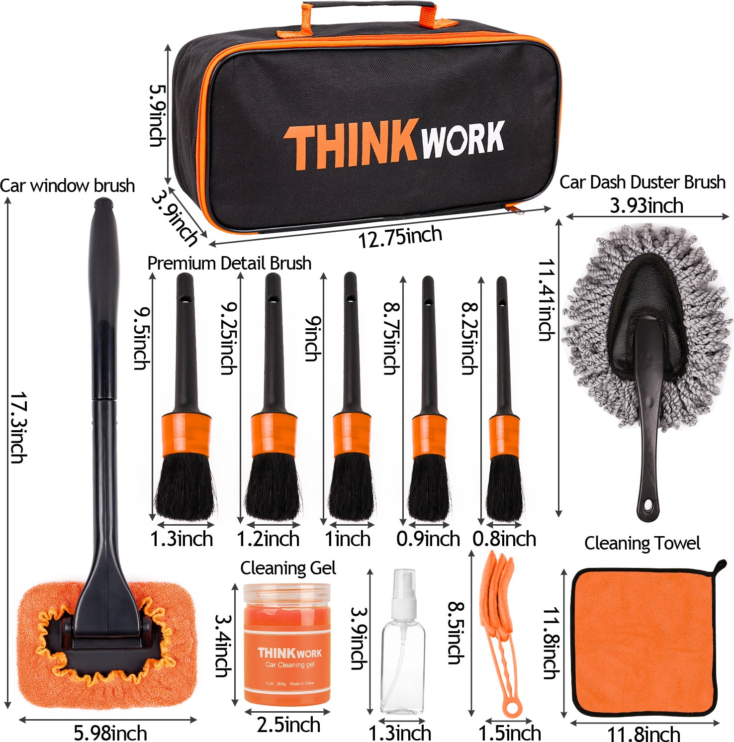 Car Duster Interior Kit, Car Cleaner Set Made by THINKWORK TW6068 (Orange)