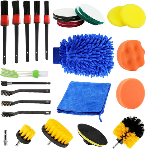 Car Cleaning Tools Kit, 26 Pcs Car Detailing Brush Set, Driller Attachment Set for Cleaning Automobile Interior