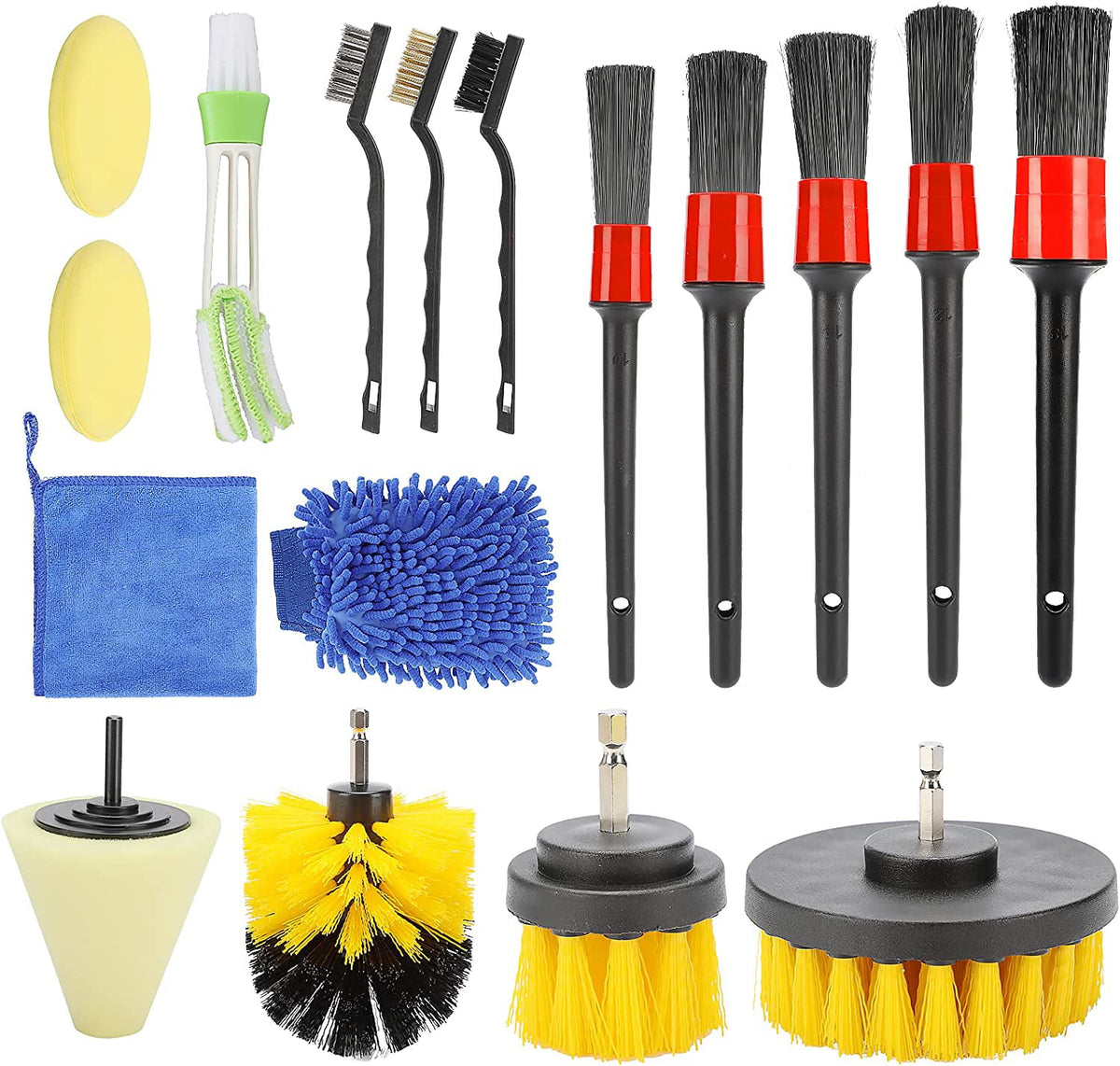 Allnice 17Pcs Car Detailing Cleaning Brushes Kit Car Interior Washing Tool Set with Drill Brushes Wire Brushes Air Vent Brushes