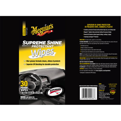 Meguiar's Supreme Shine Protectant Interior Cleaner Wipes, G4000, 30 Wipes